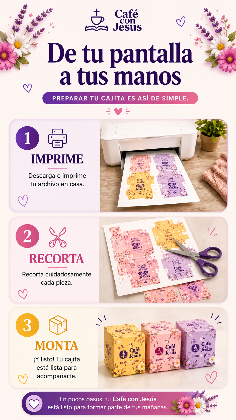 De tu pantalla a tus manos - imprime, recorta y monta tu cajita Café con Jesús
